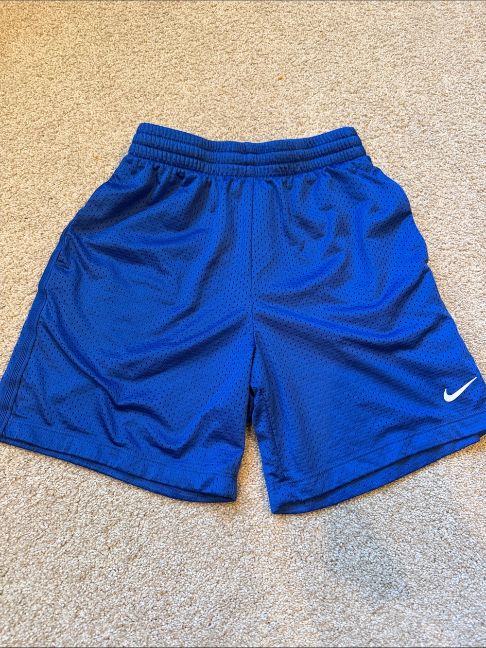 Nike Yourh Royal Blue Athletic Mesh Shorts with White Swoosh